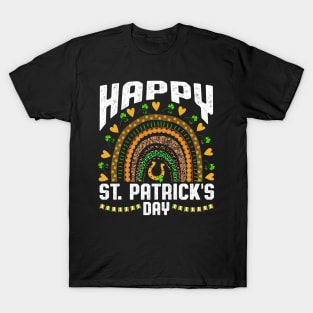 Happy St Patricks Day Leopard Print Rainbow Shamrock Irish T-Shirt